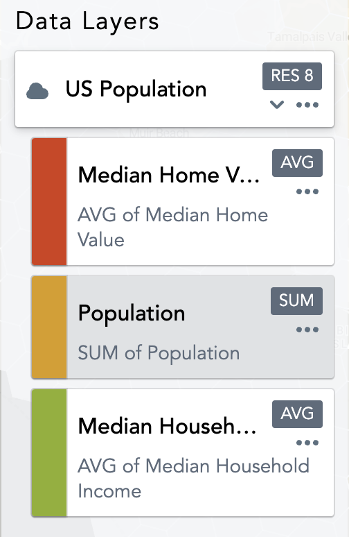 A screenshot of the data layer sidebar